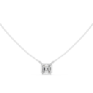 Front-view: Asscher Diamond Necklace with Bezel Setting in 14k White Gold - Lab Grown - Driona Jewels