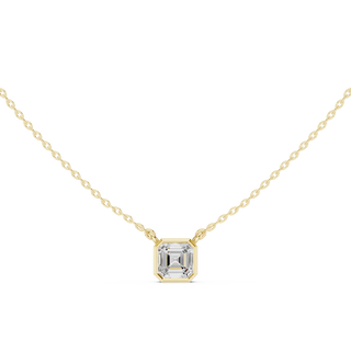 Front View: Asscher Diamond Necklace with Bezel Setting in 14k Yellow Gold - Lab Grown - Driona Jewels