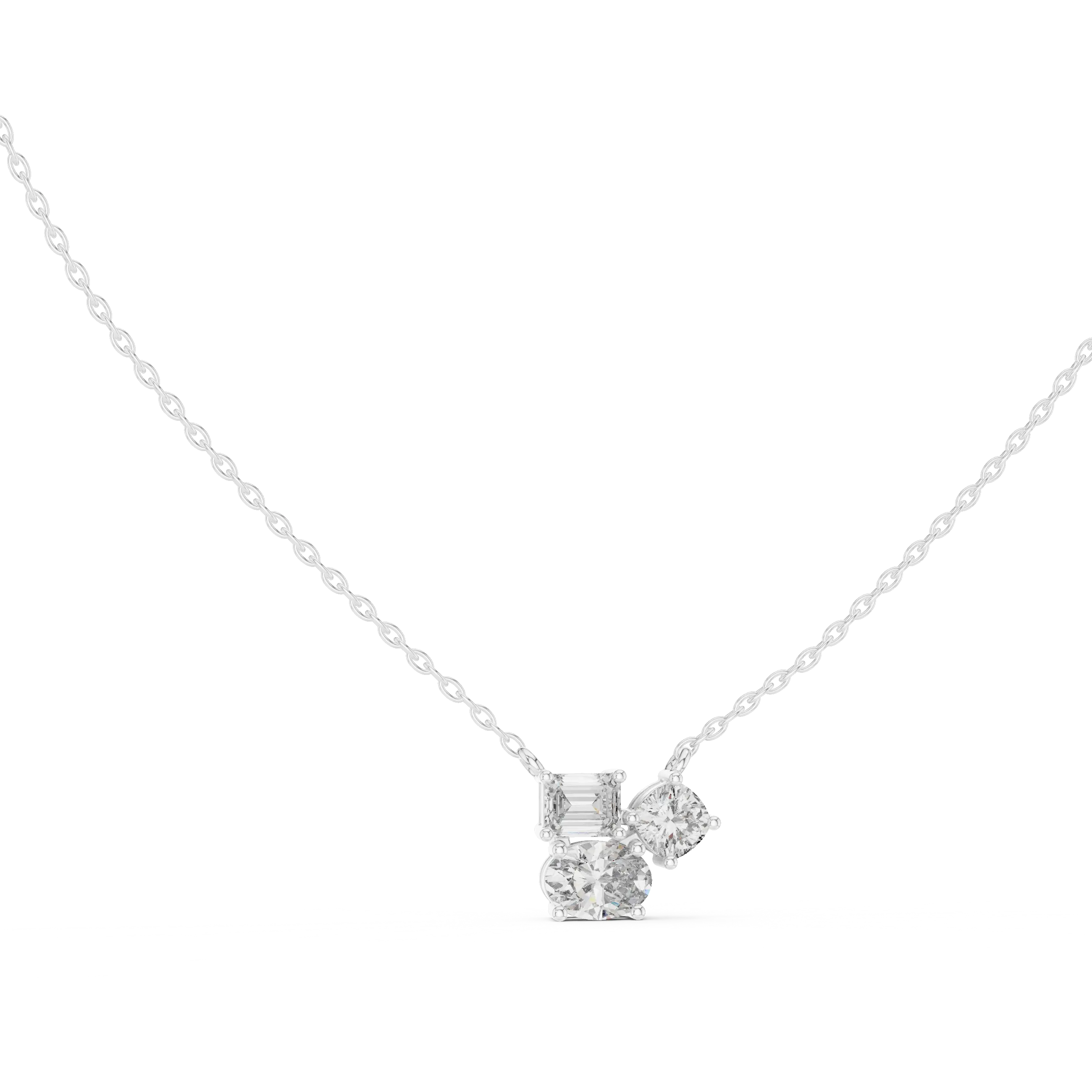 Front-View: Asscher Diamond Necklace with Cluster Setting in 14k White Gold - Lab Grown - Driona Jewels