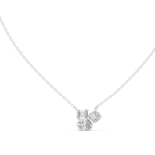 Front-View: Asscher Diamond Necklace with Cluster Setting in 14k White Gold - Lab Grown - Driona Jewels