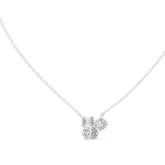 Front-View: Asscher Diamond Necklace with Cluster Setting in 14k White Gold - Lab Grown - Driona Jewels