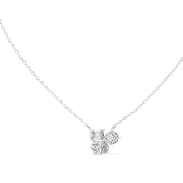 Front-View: Asscher Diamond Necklace with Cluster Setting in 14k White Gold - Lab Grown - Driona Jewels