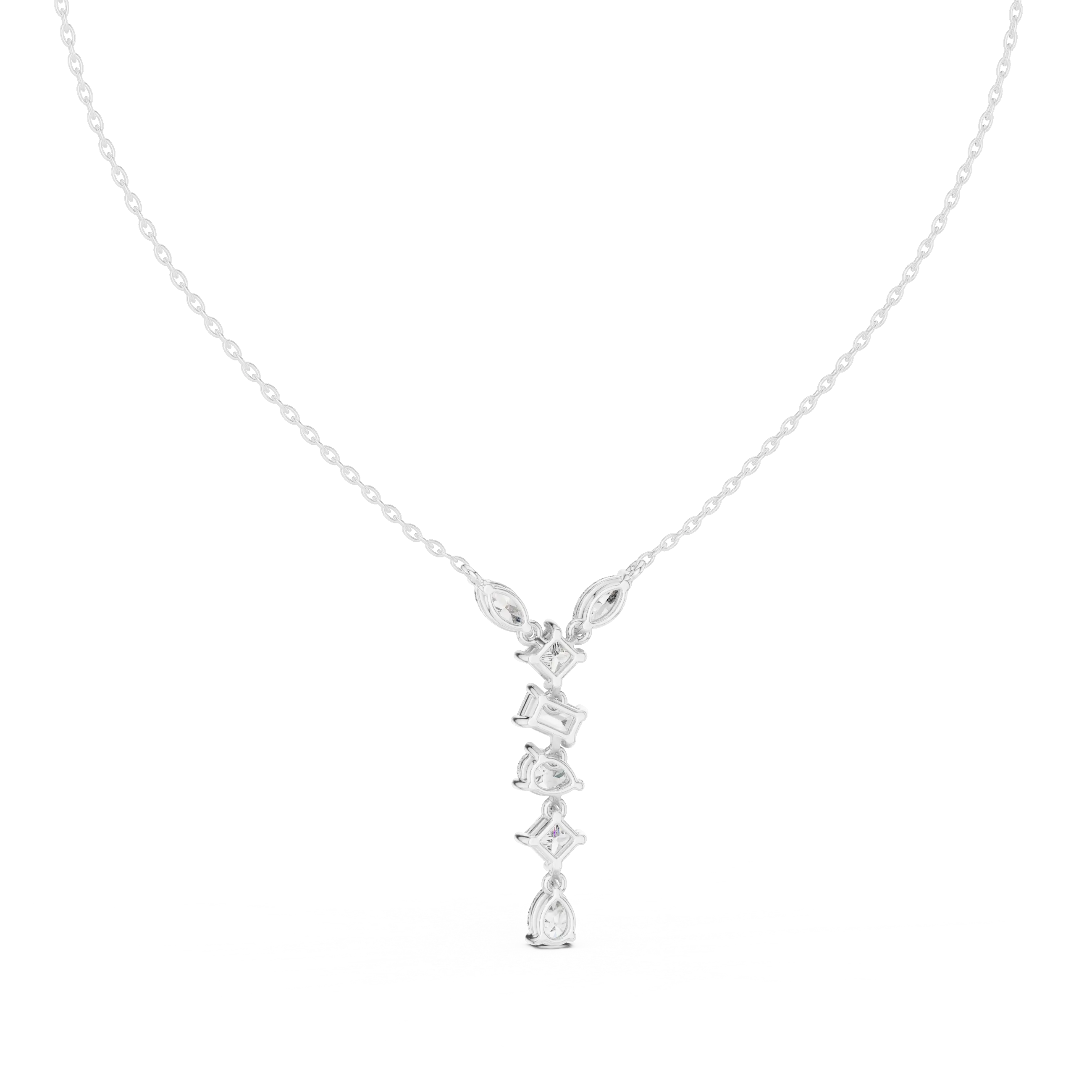 Front-View: Asscher Diamond Necklace with Pendant Setting in 14k White Gold - Lab Grown - Driona Jewels