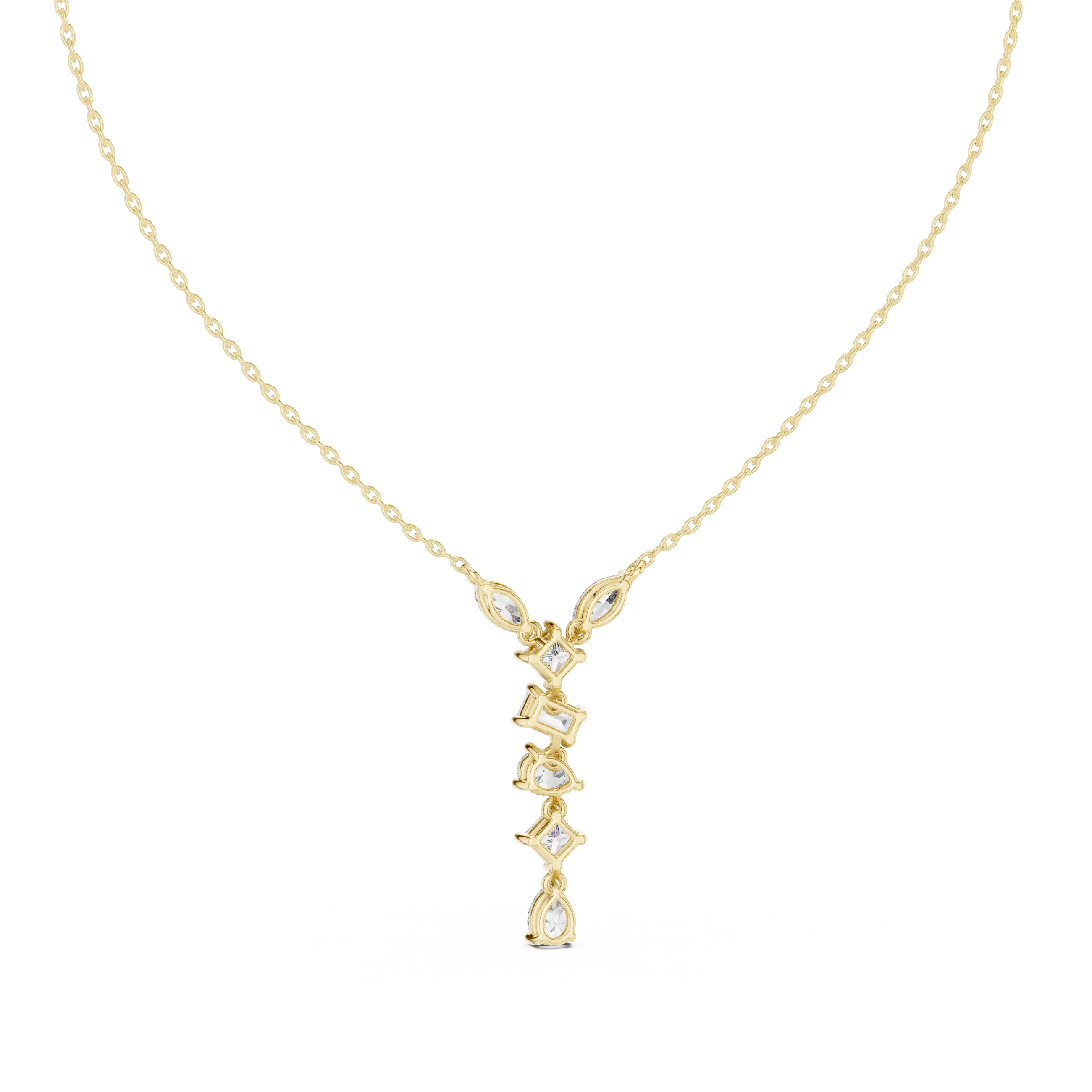 Front-View: Asscher Diamond Necklace with Pendant Setting in 14k Yellow Gold - Lab Grown - Driona Jewels