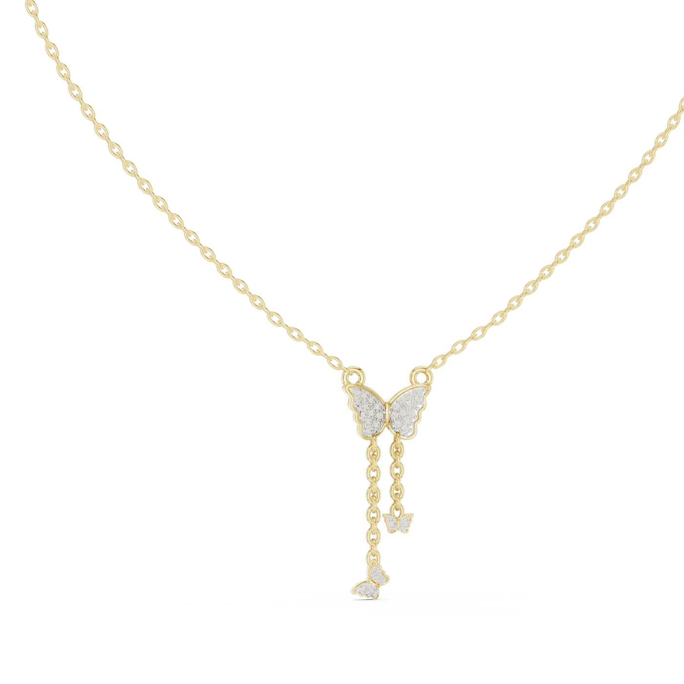 Front-View: Butterfly Diamond Necklace with Pave Setting in 14k Yellow Gold - Lab Grown - Driona Jewels