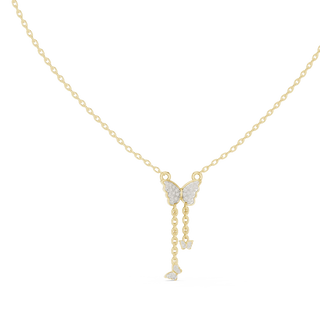 Front-View: Butterfly Diamond Necklace with Pave Setting in 14k Yellow Gold - Lab Grown - Driona Jewels