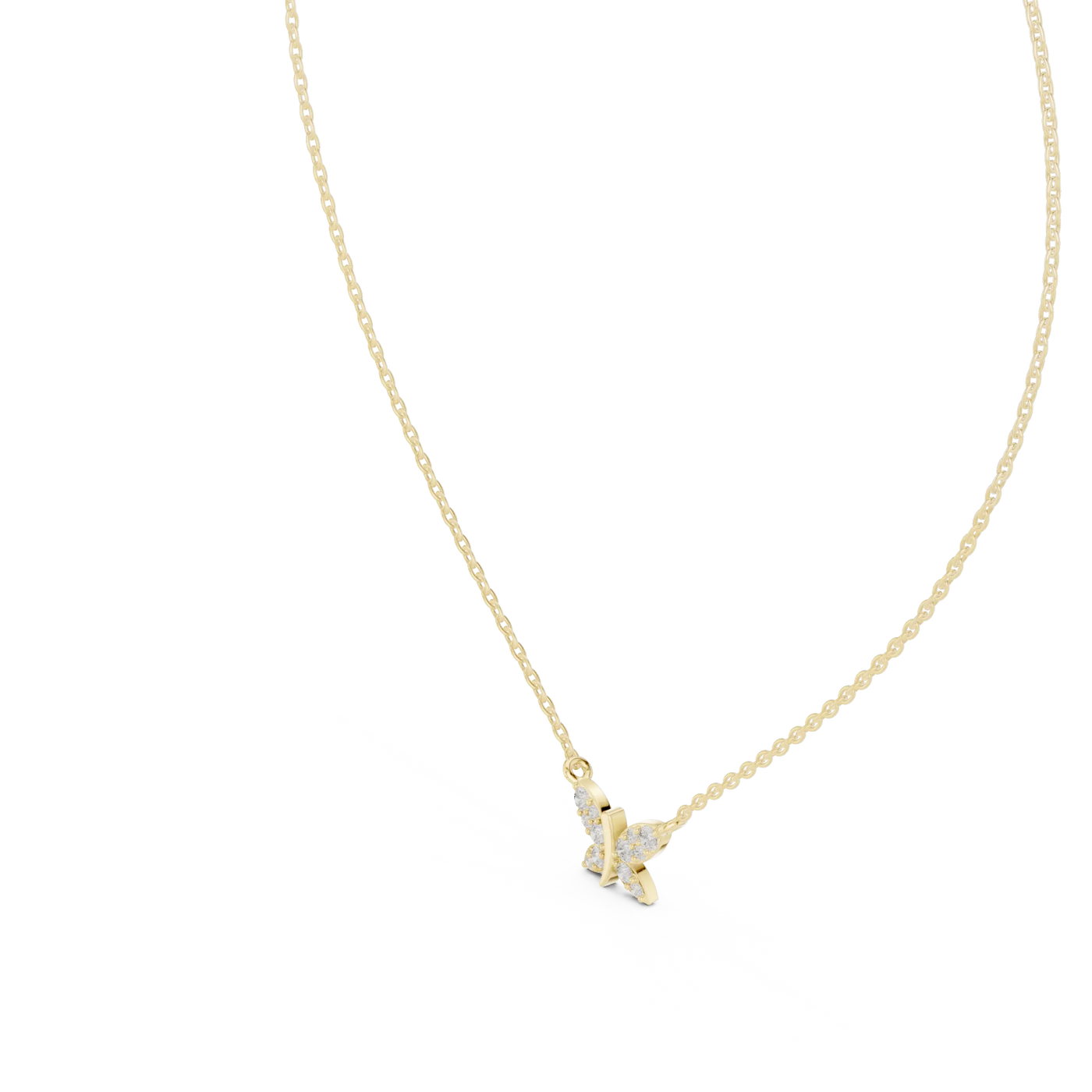 Front-View: Butterfly Diamond Necklace with Pendant Setting in 14k Gold - Lab Grown - Driona Jewels
