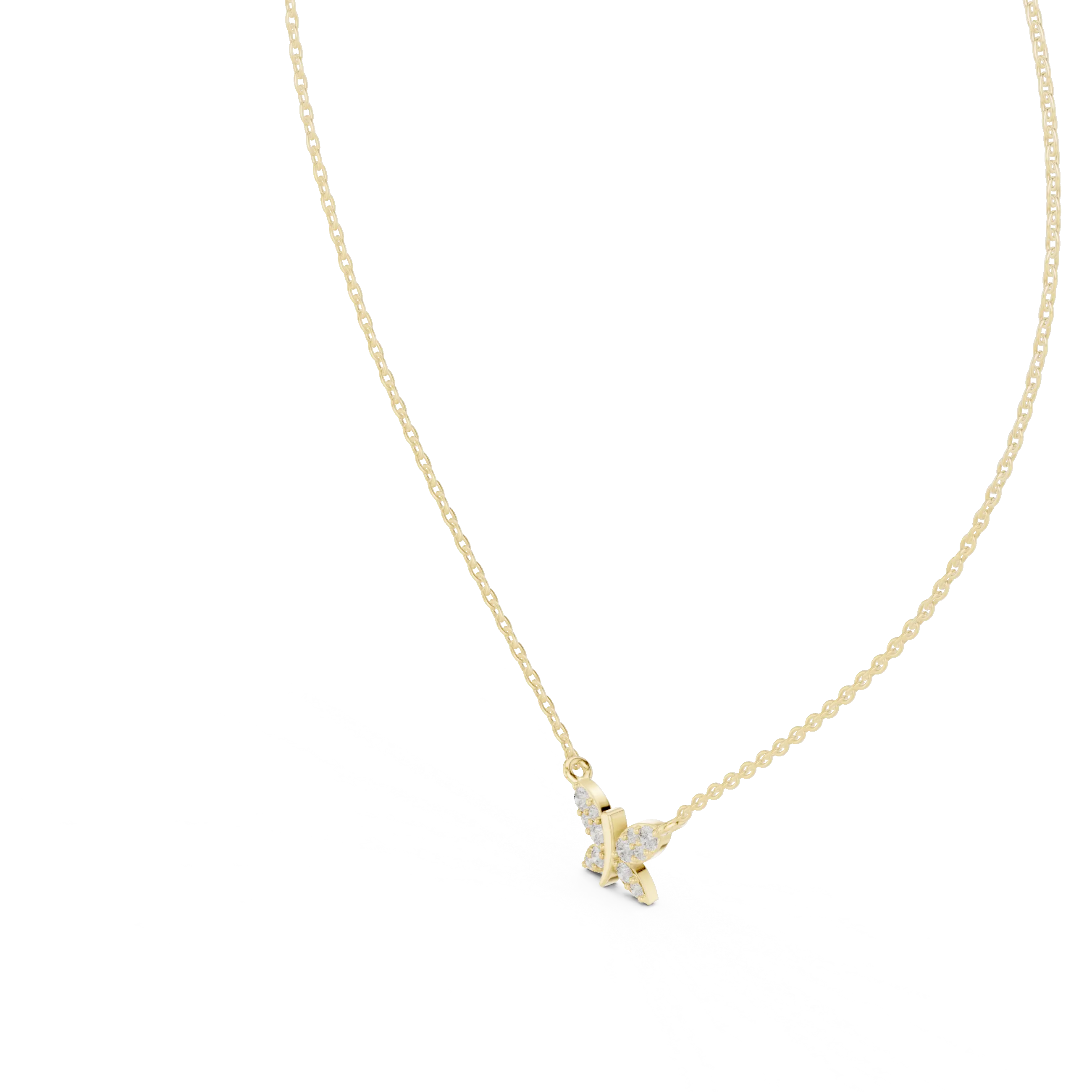Front-View: Butterfly Diamond Necklace with Pendant Setting in 14k Gold - Lab Grown - Driona Jewels