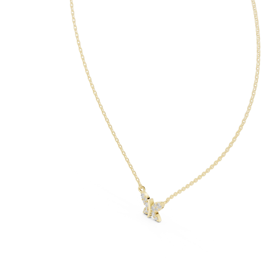 Front-View: Butterfly Diamond Necklace with Pendant Setting in 14k Gold - Lab Grown - Driona Jewels