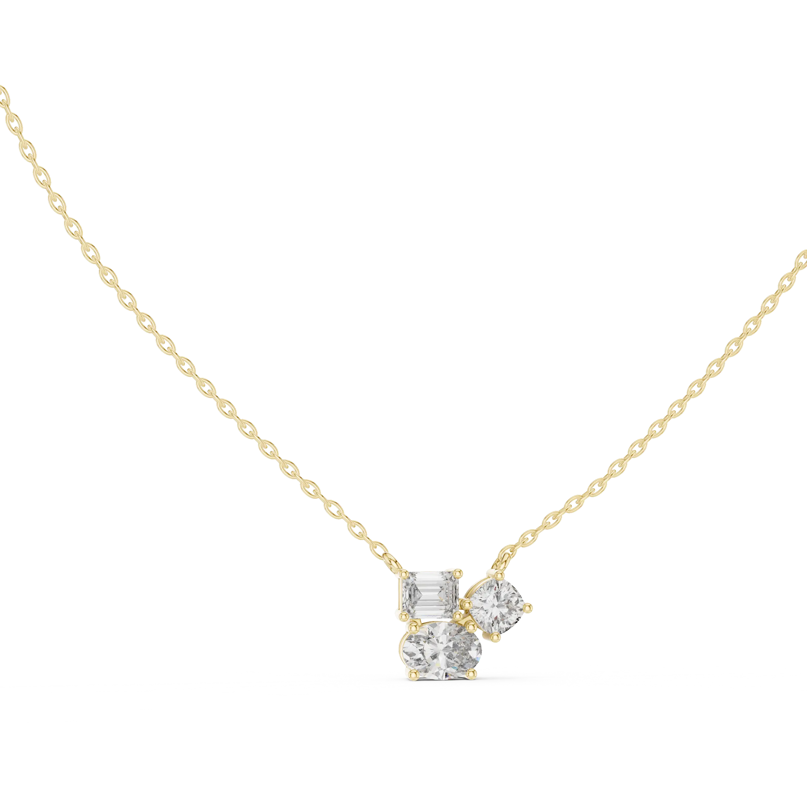 Front-View: Cluster Diamond Necklace with Bezel Setting in 14k Yellow Gold - Lab Grown - Driona Jewels