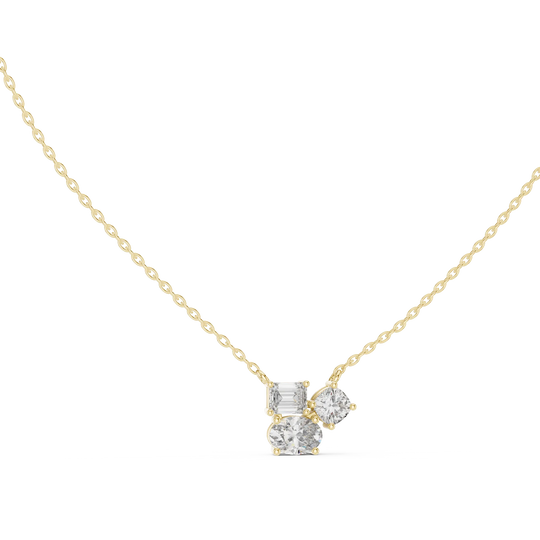 Front-View: Cluster Diamond Necklace with Bezel Setting in 14k Yellow Gold - Lab Grown - Driona Jewels