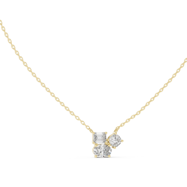 Front-View: Cluster Diamond Necklace with Bezel Setting in 14k Yellow Gold - Lab Grown - Driona Jewels