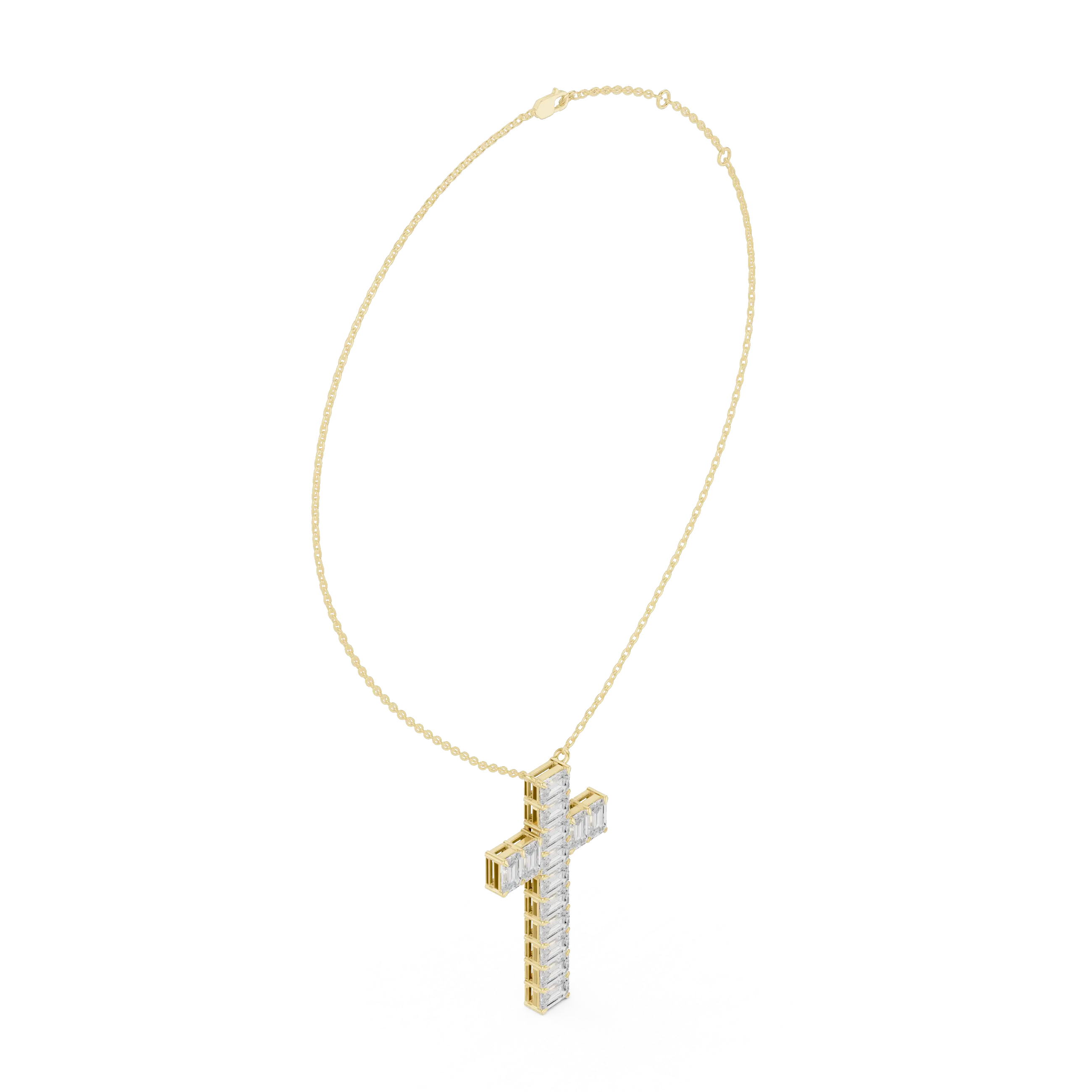 Front-View: Cross Diamond Necklace with Prong Setting in 14k Gold - Lab Grown - Driona Jewels