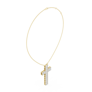 Front-View: Cross Diamond Necklace with Prong Setting in 14k Gold - Lab Grown - Driona Jewels