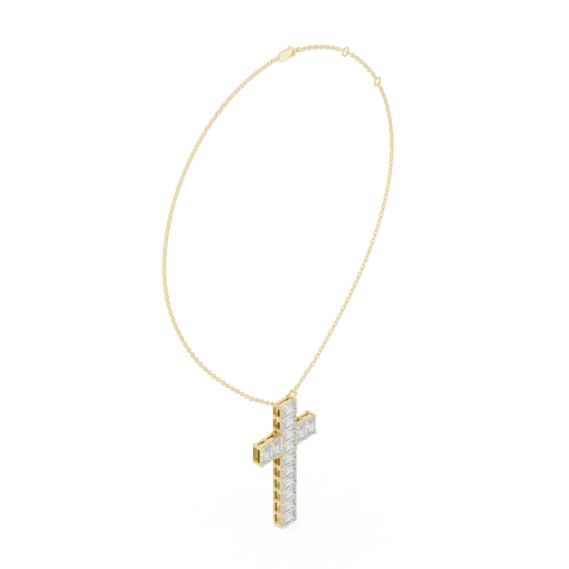 Front-View: Cross Diamond Necklace with Prong Setting in 14k Gold - Lab Grown - Driona Jewels