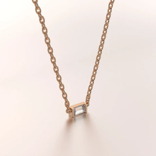 Angle View: Emerald Diamond Necklace with Bezel Setting in 14k Rose Gold - Lab Grown - Driona Jewels