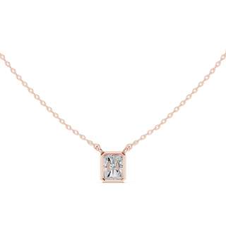 Front-view: Emerald Cut Diamond Necklace with Bezel Setting in 14k Rose Gold - Lab Grown - Driona Jewels
