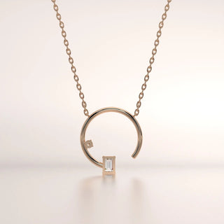 Front-view: Emerald Diamond Necklace with Bezel Setting in 14k Rose Gold - Lab Grown - Driona Jewels