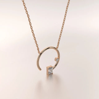 Front View: Emerald Diamond Necklace with Bezel Setting in 14k Rose Gold - Lab Grown - Driona Jewels