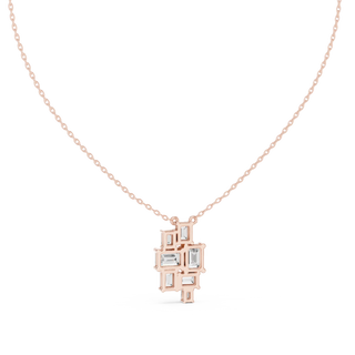 Front-View: Emerald Cut Diamond Necklace with Bezel Setting in 14k Rose Gold - Lab Grown - Driona Jewels
