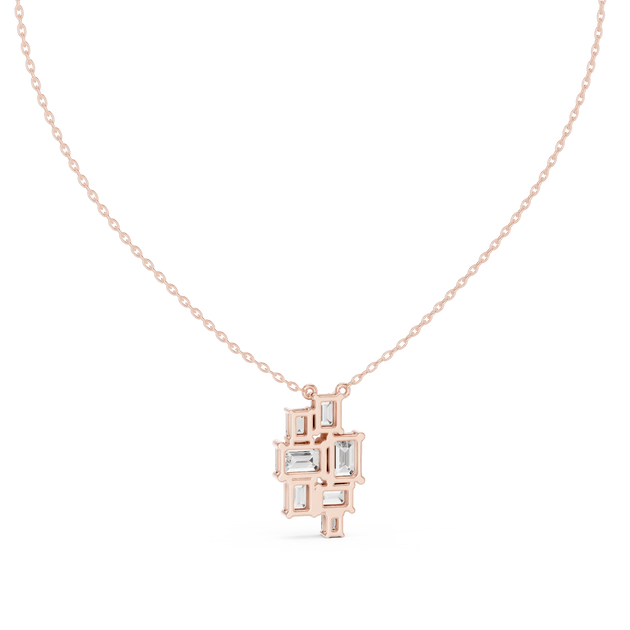 Front-View: Emerald Cut Diamond Necklace with Bezel Setting in 14k Rose Gold - Lab Grown - Driona Jewels