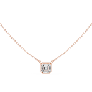 Front-view: Emerald Cut Diamond Necklace with Bezel Setting in 14k Rose Gold - Lab Grown - Driona Jewels