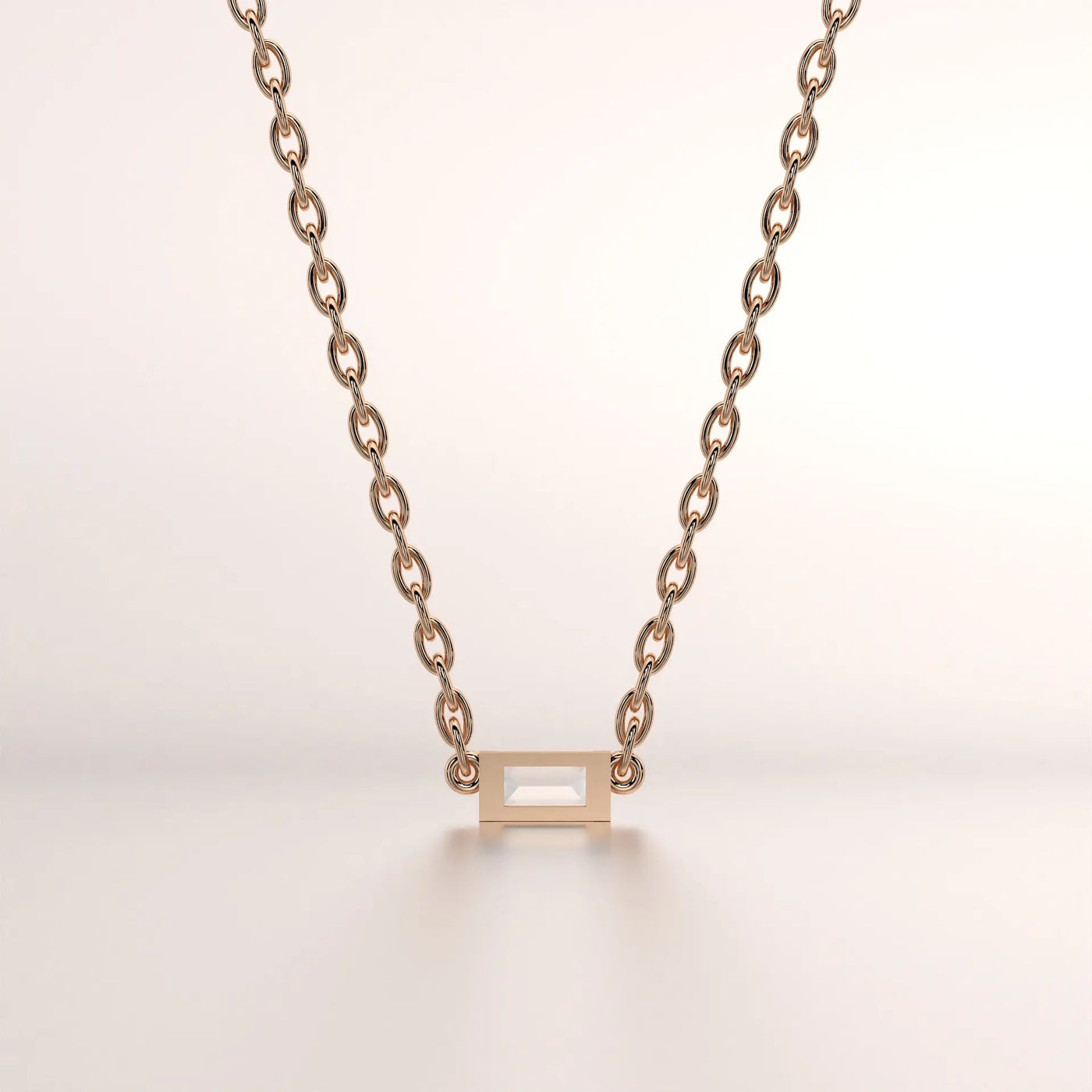 Front-view: Emerald Diamond Necklace with Bezel Setting in Rose Gold - Lab Grown - Driona Jewels