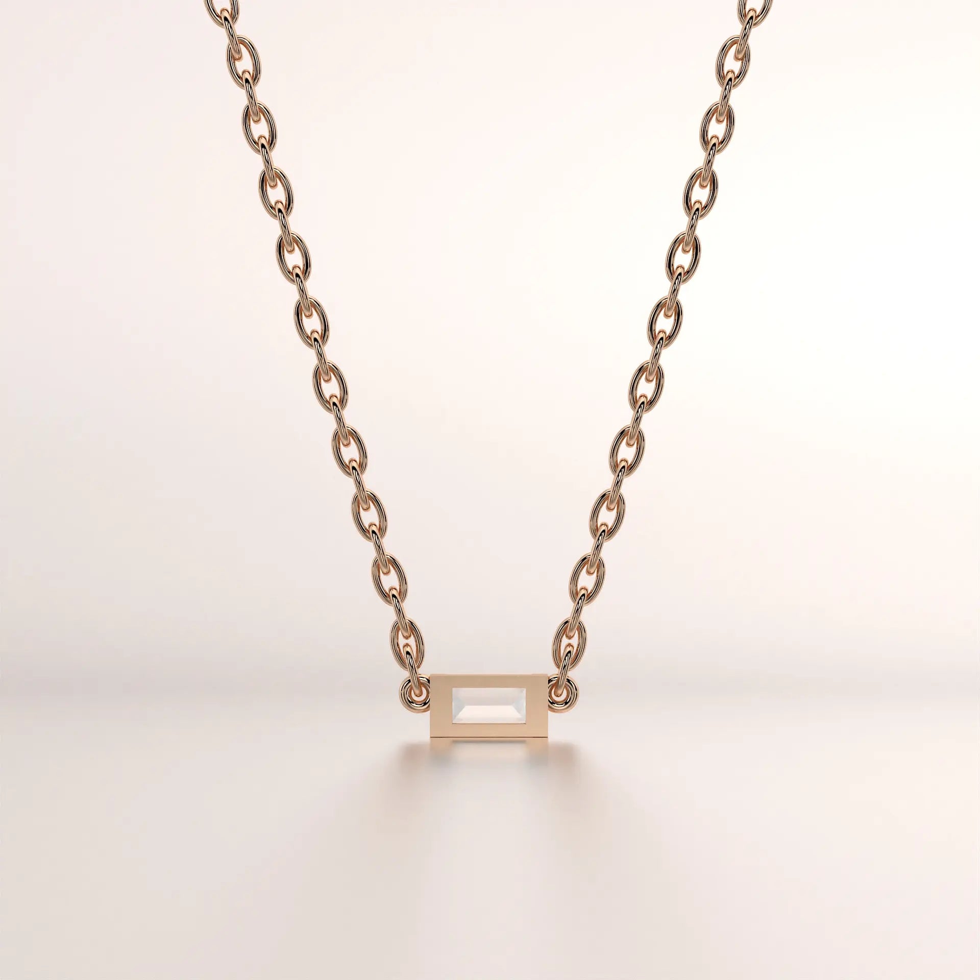 Front-view: Emerald Diamond Necklace with Bezel Setting in Rose Gold - Lab Grown - Driona Jewels