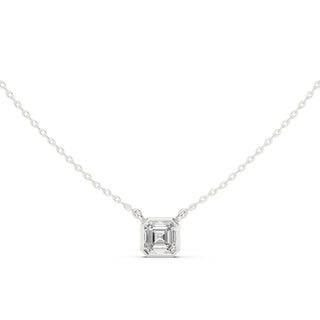Front-view: Emerald Cut Diamond Necklace with Bezel Setting in 14k White Gold - Lab Grown - Driona Jewels