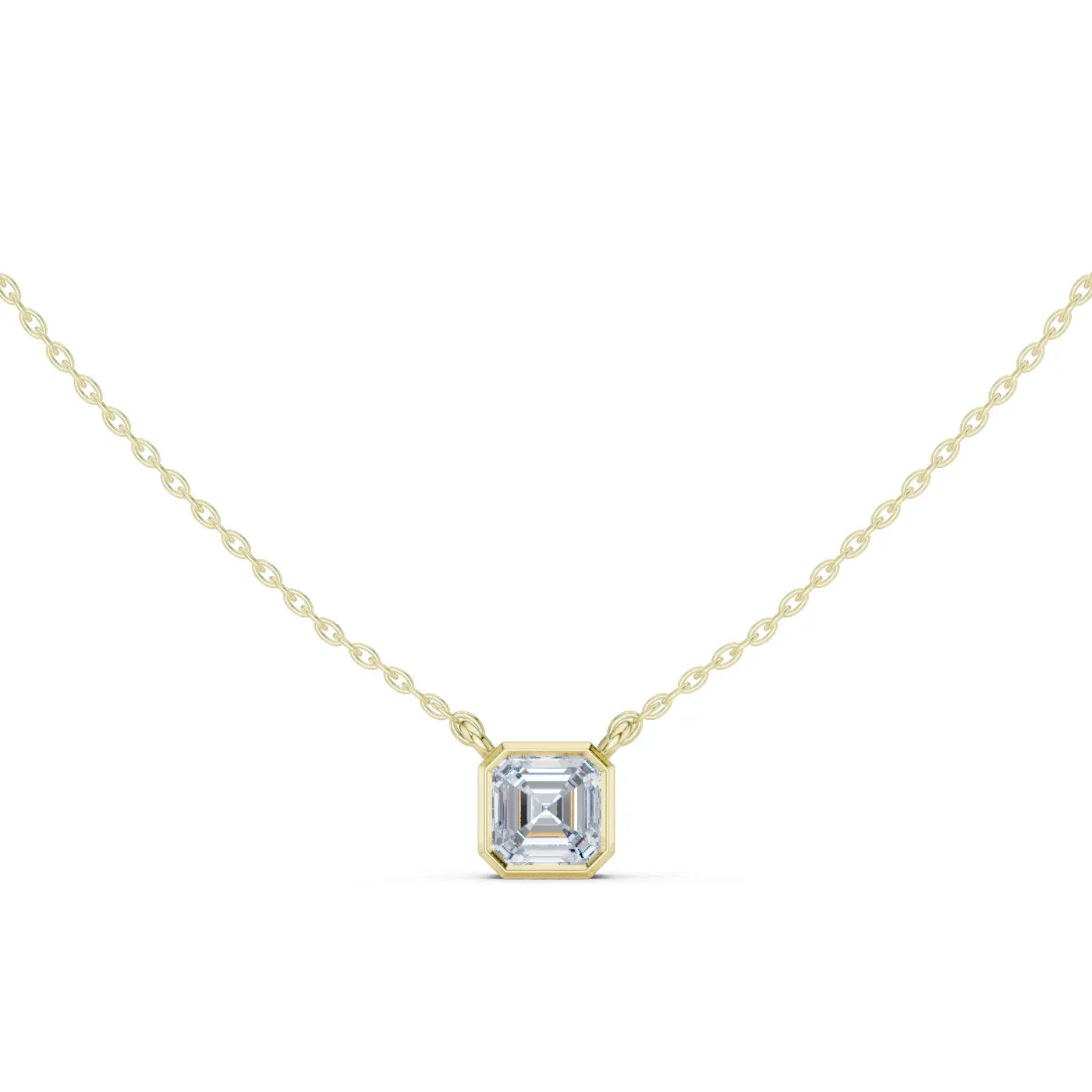 Front View: Emerald Diamond Necklace with Bezel Setting in 14k Yellow Gold - Lab Grown - Driona Jewels
