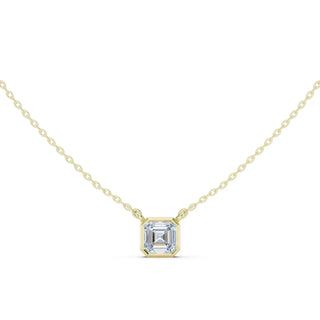 Front View: Emerald Diamond Necklace with Bezel Setting in 14k Yellow Gold - Lab Grown - Driona Jewels