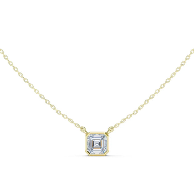 Front View: Emerald Diamond Necklace with Bezel Setting in 14k Yellow Gold - Lab Grown - Driona Jewels