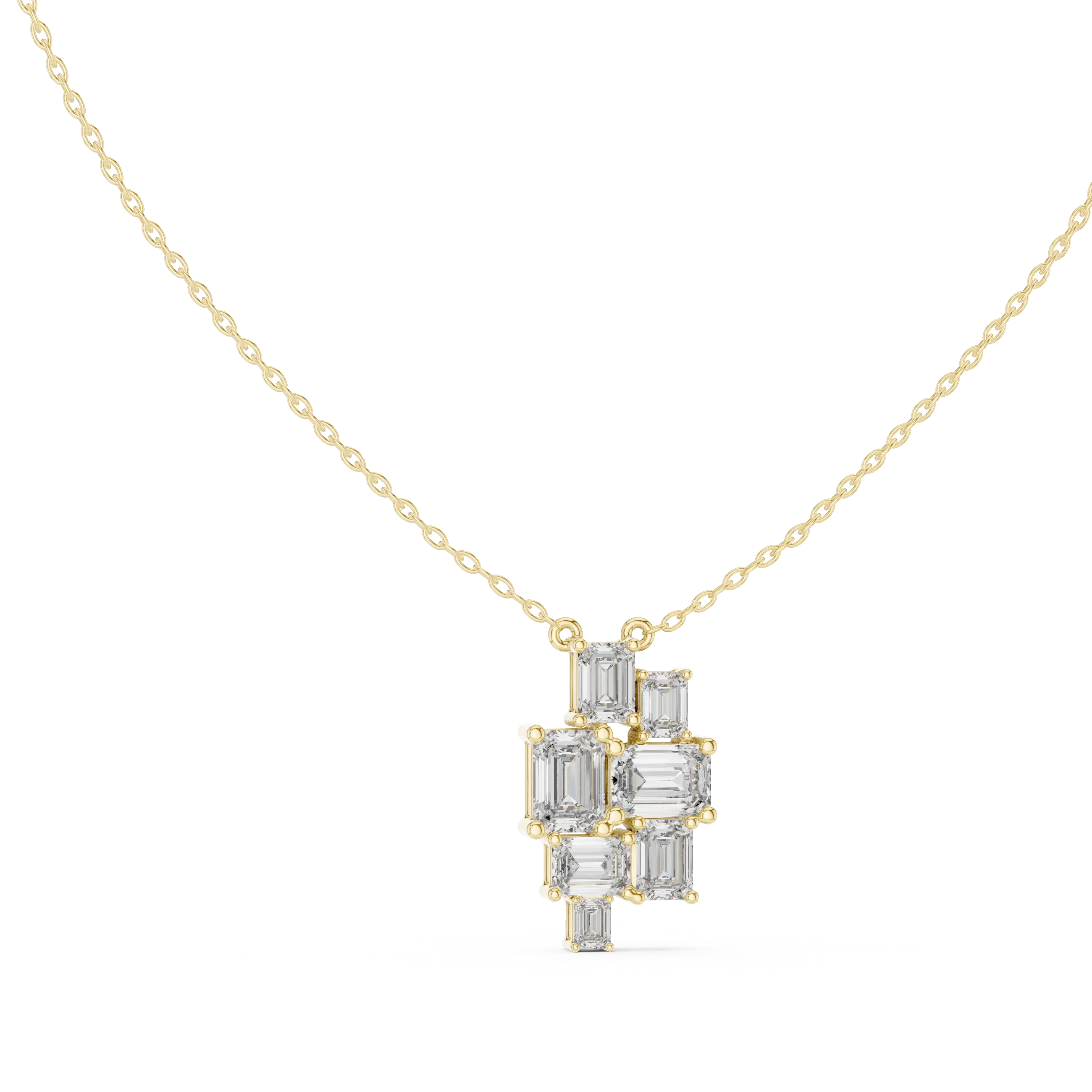 Front-View: Emerald Cut Diamond Necklace with Bezel Setting in 14k Yellow Gold - Lab Grown - Driona Jewels