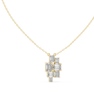 Front-View: Emerald Cut Diamond Necklace with Bezel Setting in 14k Yellow Gold - Lab Grown - Driona Jewels