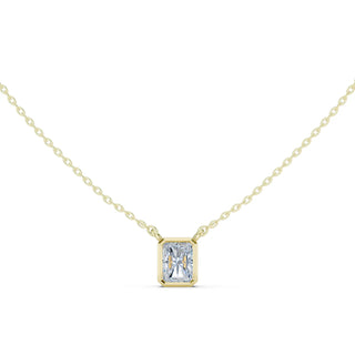 Front-view: Emerald Cut Diamond Necklace with Bezel Setting in 14k Yellow Gold - Lab Grown - Driona Jewels