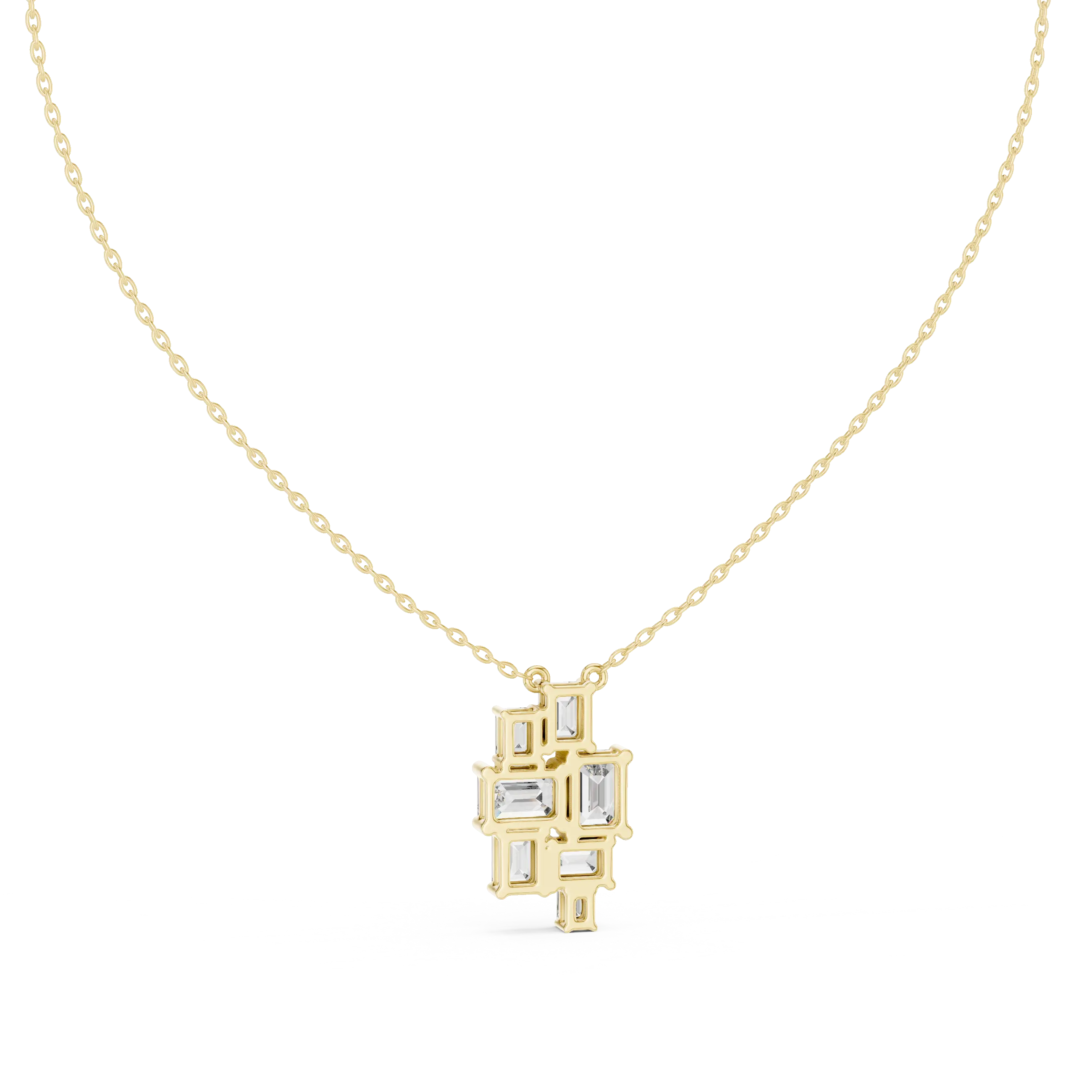 Front-view: Emerald Cut Diamond Necklace with Bezel Setting in 14k Yellow Gold - Lab Grown - Driona Jewels