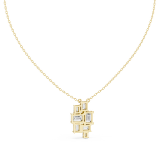 Front-view: Emerald Cut Diamond Necklace with Bezel Setting in 14k Yellow Gold - Lab Grown - Driona Jewels
