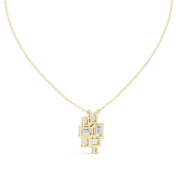 Front-view: Emerald Cut Diamond Necklace with Bezel Setting in 14k Yellow Gold - Lab Grown - Driona Jewels
