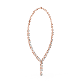 Front-View: Emerald Cut Diamond Necklace with Pave Setting in 14k Rose Gold - Lab Grown - Driona Jewels