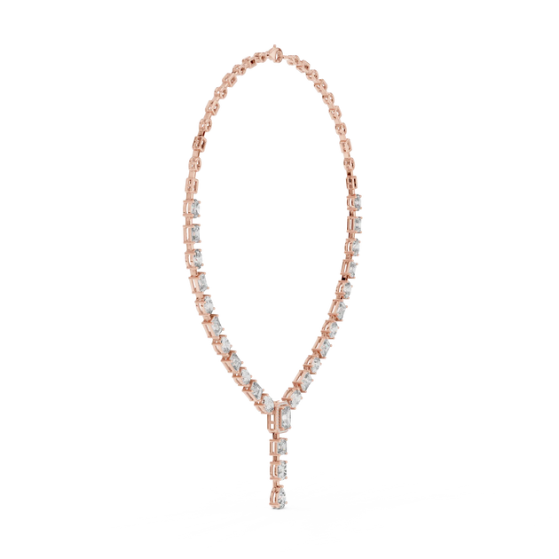 Front-View: Emerald Cut Diamond Necklace with Pave Setting in 14k Rose Gold - Lab Grown - Driona Jewels