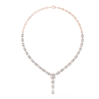 Front View: Emerald Cut Diamond Necklace with Pave Setting in 14k Rose Gold - Lab Grown - Driona Jewels