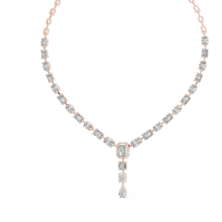 Front View: Emerald Cut Diamond Necklace with Pave Setting in 14k Rose Gold - Lab Grown - Driona Jewels