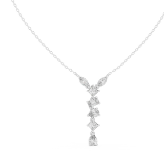 Front-view: Emerald Cut Diamond Necklace with Pave Setting in 14k White Gold - Lab Grown - Driona Jewels