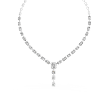 Front-View: Emerald Cut Diamond Necklace with Pave Setting in 14k White Gold - Lab Grown - Driona Jewels