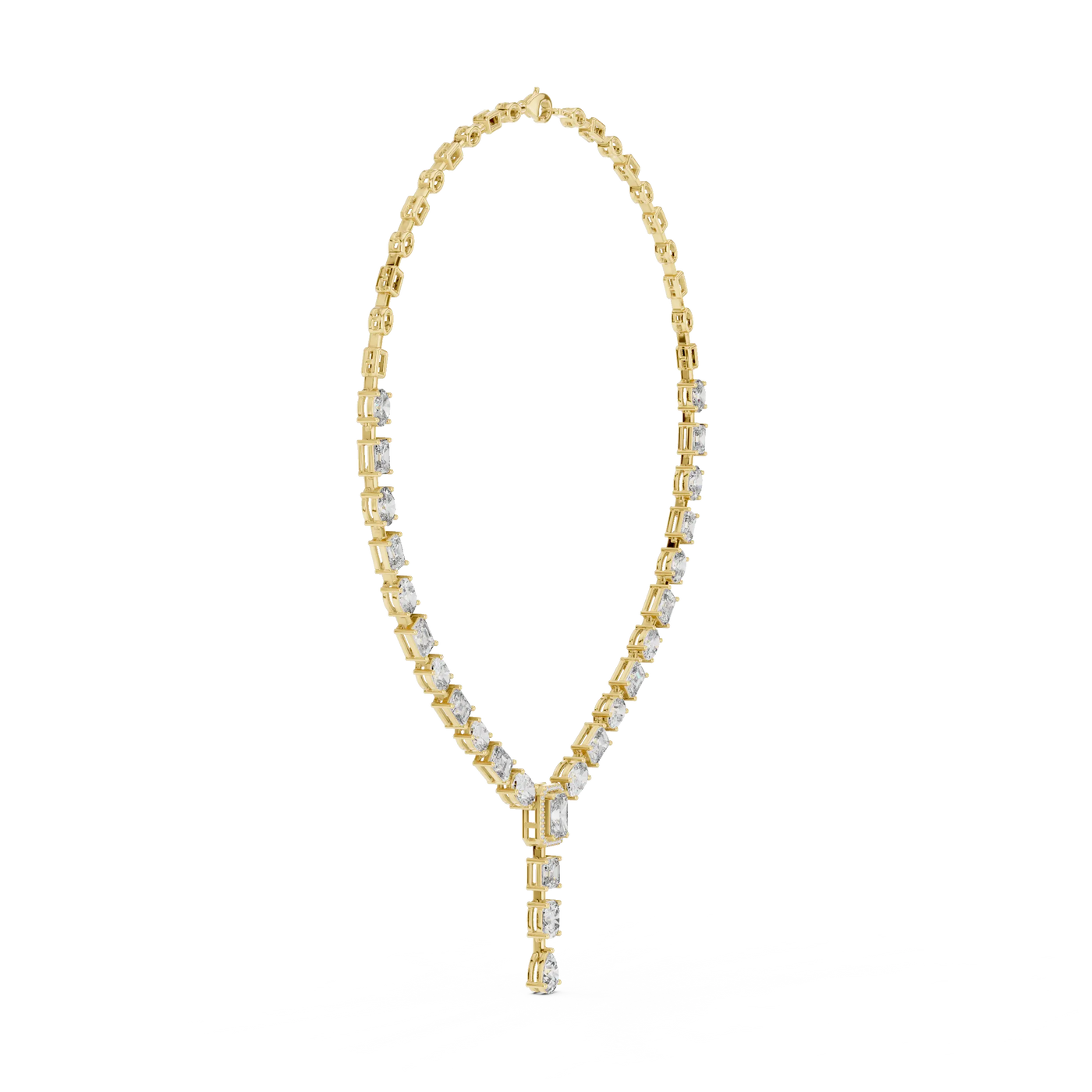 Front-View: Emerald Cut Diamond Necklace with Pave Setting in 14k Yellow Gold - Lab Grown - Driona Jewels