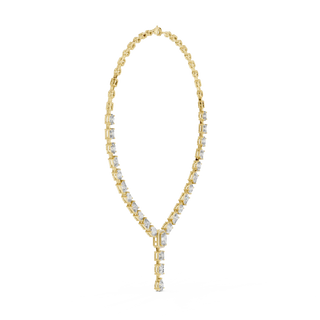 Front-View: Emerald Cut Diamond Necklace with Pave Setting in 14k Yellow Gold - Lab Grown - Driona Jewels
