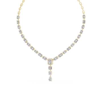 Front View: Emerald Cut Diamond Necklace with Pave Setting in 14k Yellow Gold - Lab Grown - Driona Jewels