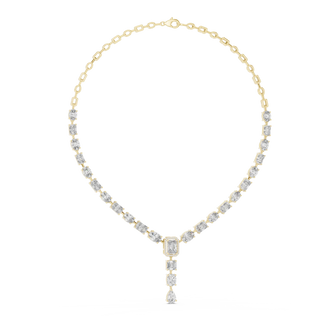 Front View: Emerald Cut Diamond Necklace with Pave Setting in 14k Yellow Gold - Lab Grown - Driona Jewels
