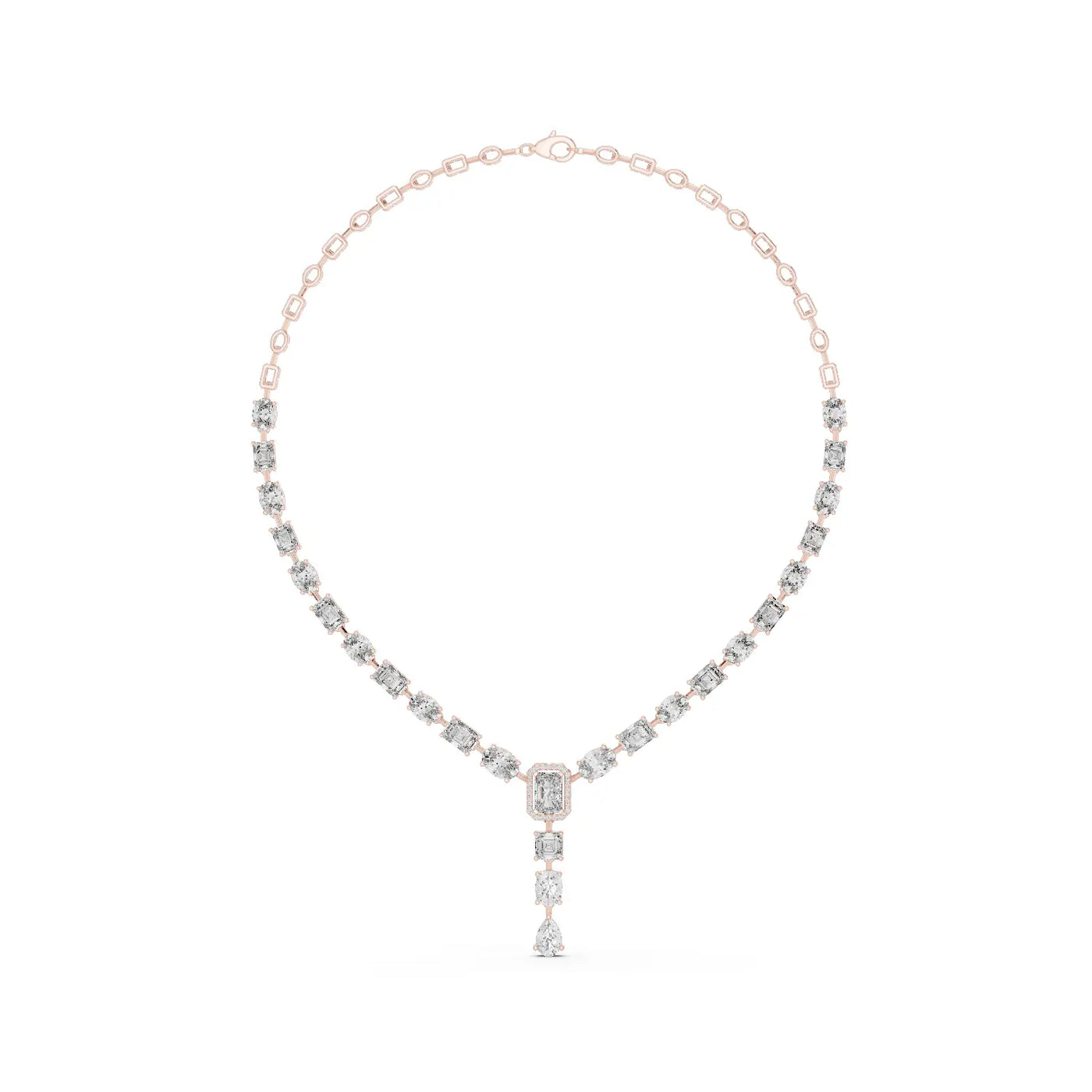 Front View: Emerald Cut Diamond Necklace with Pendant Setting in 14k Rose Gold - Lab Grown - Driona Jewels