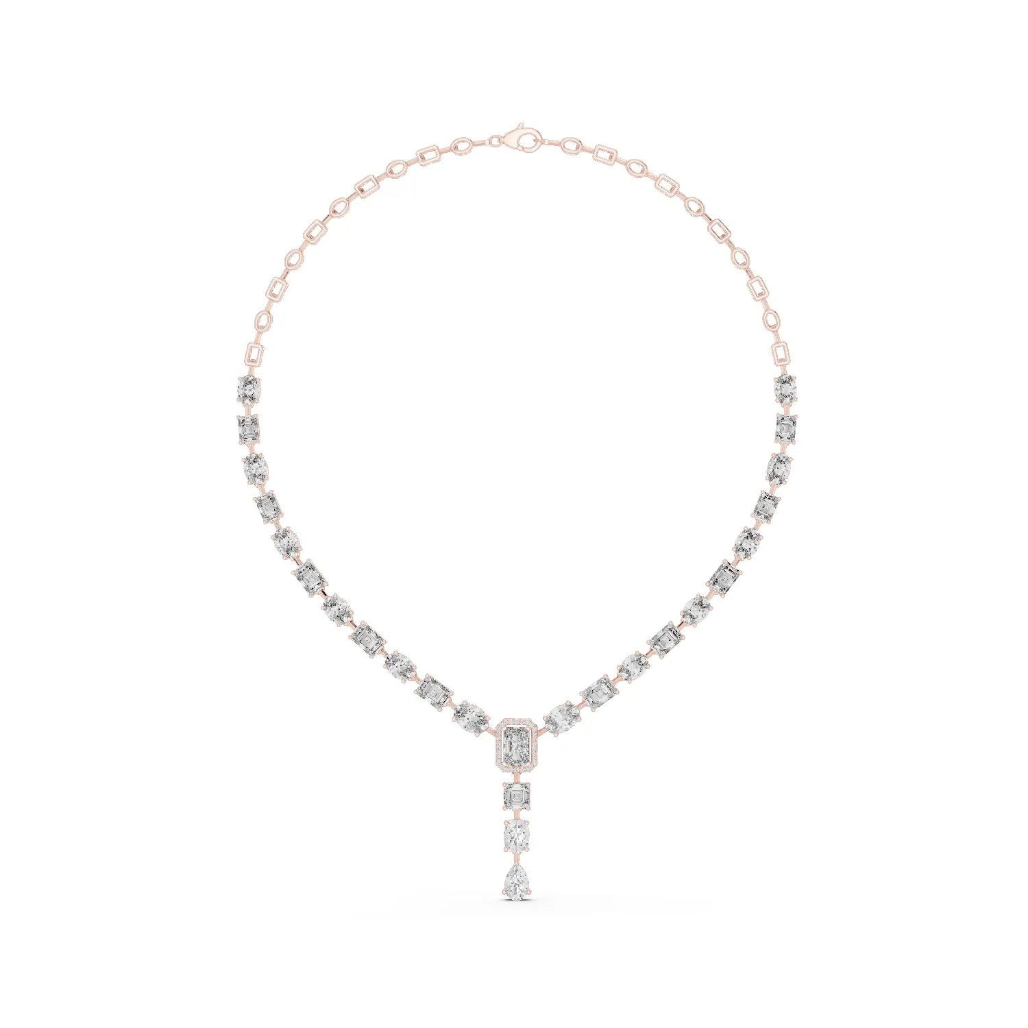 Front View: Emerald Cut Diamond Necklace with Pendant Setting in 14k Rose Gold - Lab Grown - Driona Jewels